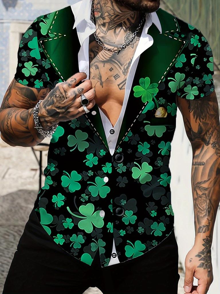 Summer new casual versatile trend fashion men's Hawaiian style print short-sleeved shirt