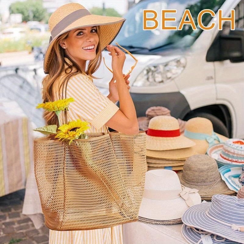 Colorful Summer Beach Tote Bag for Women – Mesh Shoulder&Crossbody with Polyester Lining – Ideal for Travel & Outdoor Activities