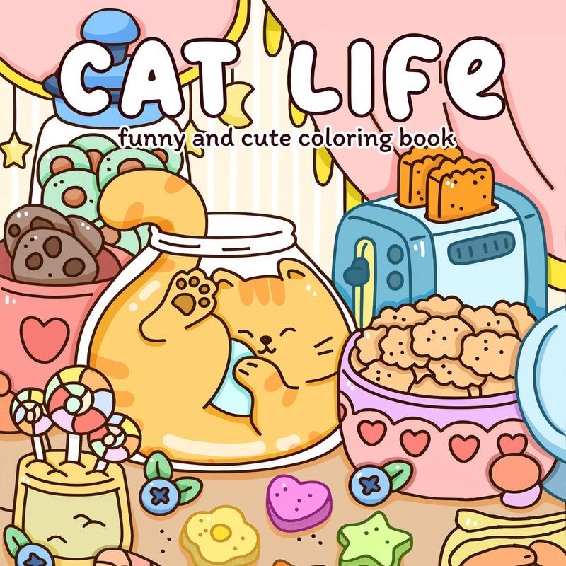 CAT LIFE Цветная книга с крупными и простыми рисунками для взрослых Милая книжка-раскраска Идеальный подарок для вечеринки и дня рождения