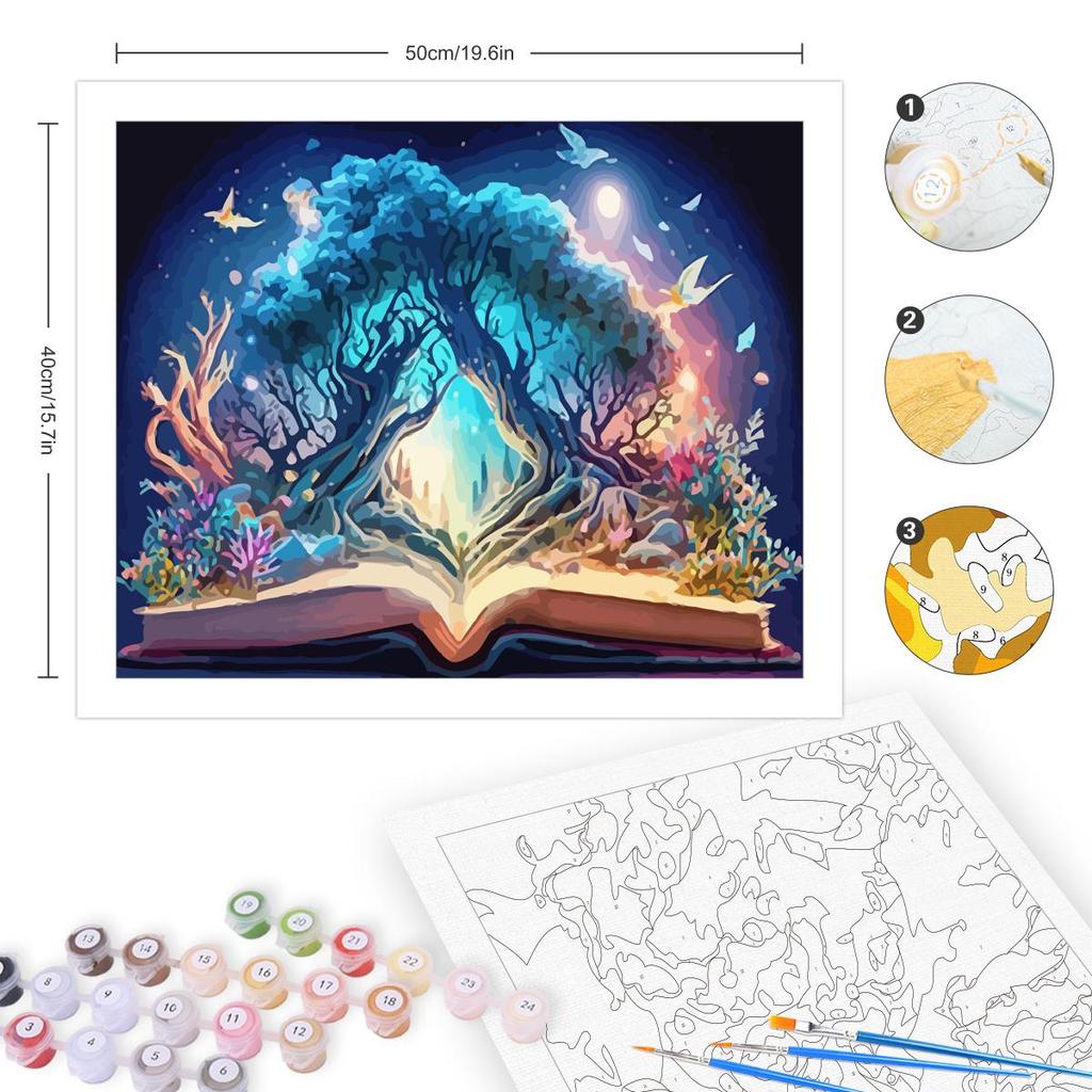 Frame Book Tree Painting By Numbers For Adults Kits Acrylic Paint On Canvas Wall Art Numbers Painting For Home Diy Crafts 40x50