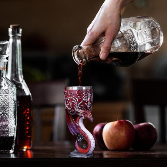 Бокал для вина «Дракон» Кубок для кошки Готический мрачный кубок из нержавеющей стали и смолы Декоративная барная стойка для Хэллоуина