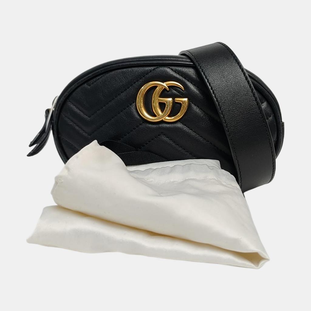 [Pre-Owned] Gucci Quilted Leather GG Marmont Matelassé Belt Bag 38/95 'Black' - Good #1TOV7IS