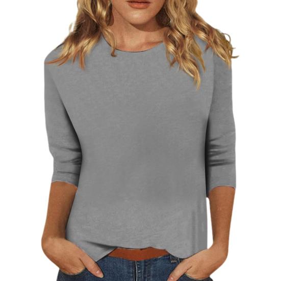 Women Casual T-shirt O-neck 3/4 Sleeve Pullover Tops Solid Color Slim Fit Tunic Tops Stretchy Tee Shirt Streetwear