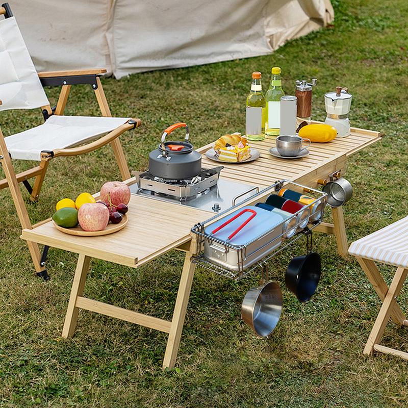 Уличная нержавеющая сталь Настольная боковая стойка для хранения Подвесная сетка Кронштейн для расширения стола Складная корзина для расширения стола Складная стойка