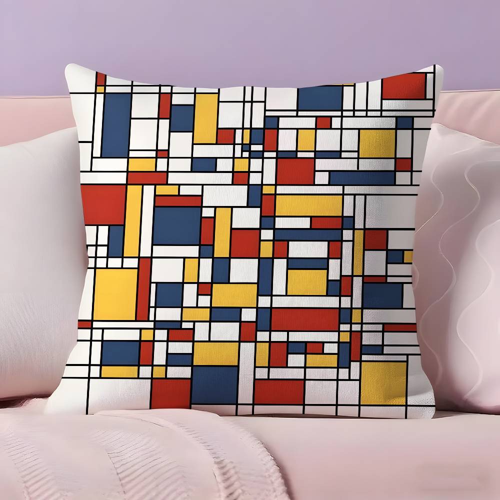 Abstract Painting PPiet Mondrian Art Pillow Case Ultra Soft Skin Friendly Fabric Cloud Like Comfort  Concealed Zipper