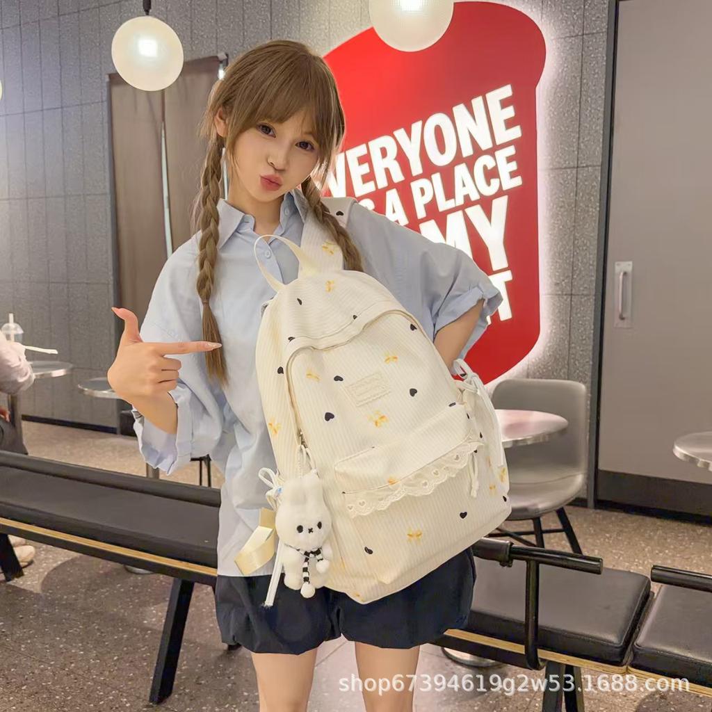 Schoolbag new Korean version ins literary double backpack Xiaoqing Xinfeng junior and high school students backpack large-capacity casual schoolbag