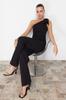 Women's Fashion New Jumpsuit Black Bow Detailed Single Sleeve Woven Jumpsuit