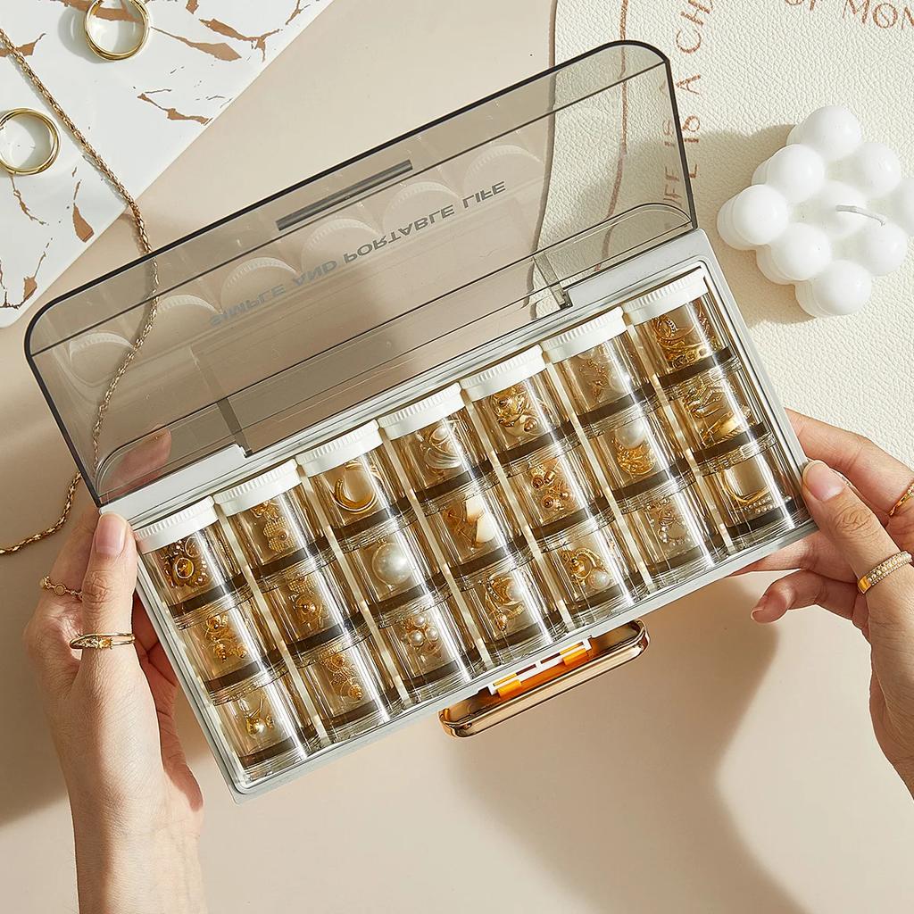 1 комплект, многосекционная портативная шкатулка для хранения ювелирных изделий, ожерелий, сережек, разделенный футляр, водонепроницаемая пыленепроницаемая портативная аптечка