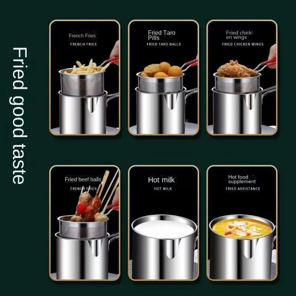 Stainless Steel Deep Frying Pot Detachable Handle Tempura Fryer Pan Frying Basket Filter Noodles