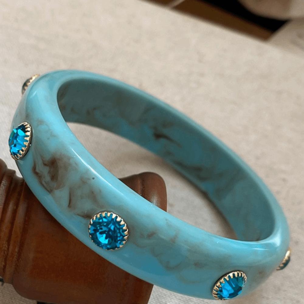 Zircon Rhinestone Colored Bracelet Bohemian Retro Hand Ring Unique Acrylic Bangle  Women