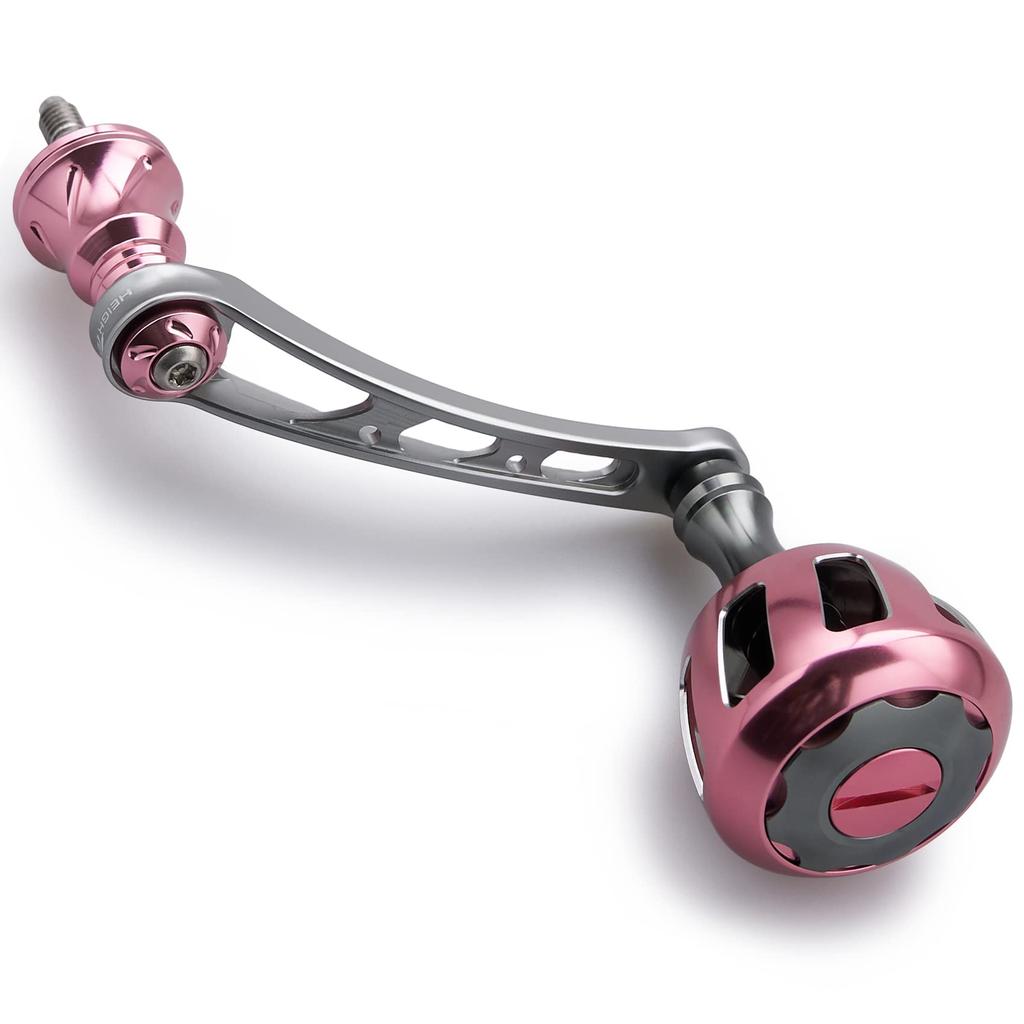 HEIGHTEN 56mm Reel Handle with 32mm Knob for Shimano and Daiwa Spinning Reels, Wheel Series (Gunmetal & Pink) (523)