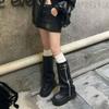 Winter Women Biker Boots Fashion Belt Buckle Ladies Platform Wedge Heel Long Pipe Booties Casual Women's Knee High Booties Q121