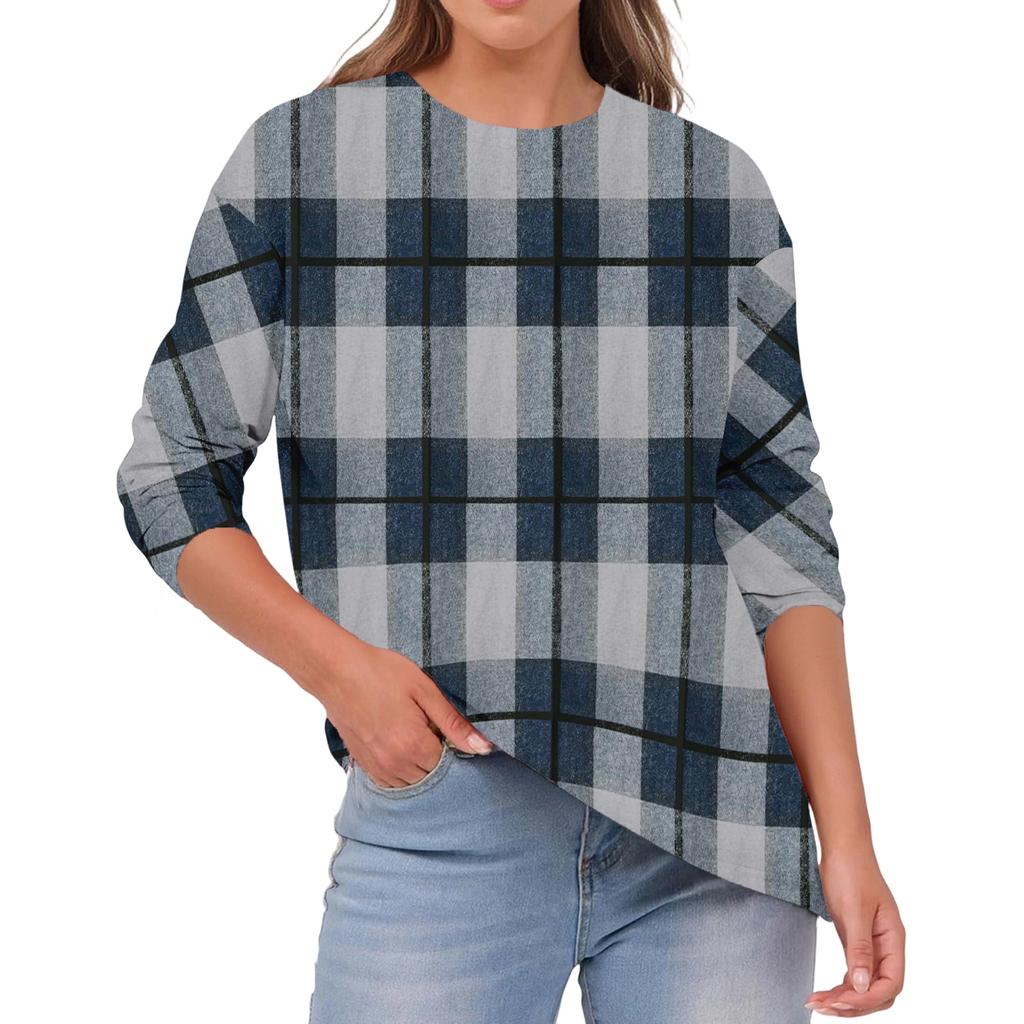 Women's Fashionable Casual Round Neck Solid Color Long-sleeve Top