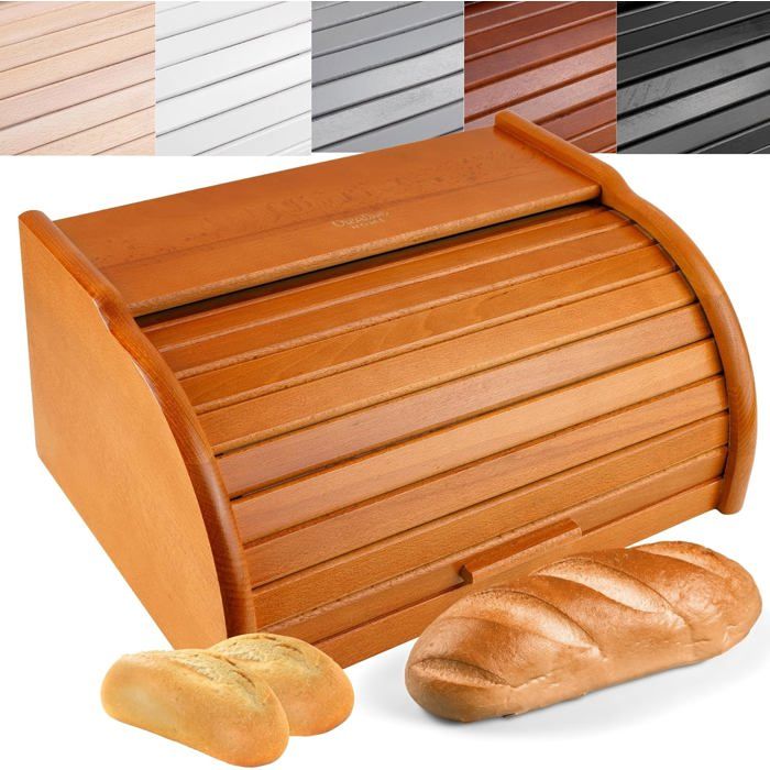 Boîte à Pain - Creative Home - Aulne - Bois de Hêtre - 38 x 28,5 x 17,5 cm - Couvercle en Rouleau