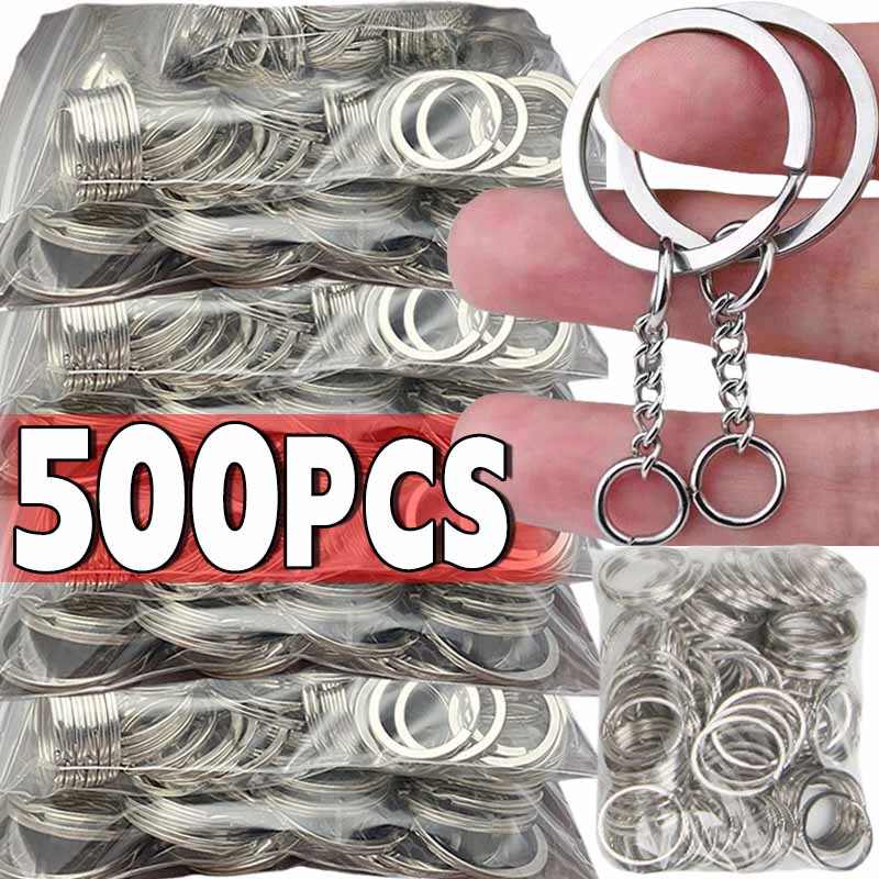 50/500 шт. Металлические брелки-кольца для ключей с серебряным покрытием, кольца для ключей с цепочкой, карабины, аксессуары для брелоков
