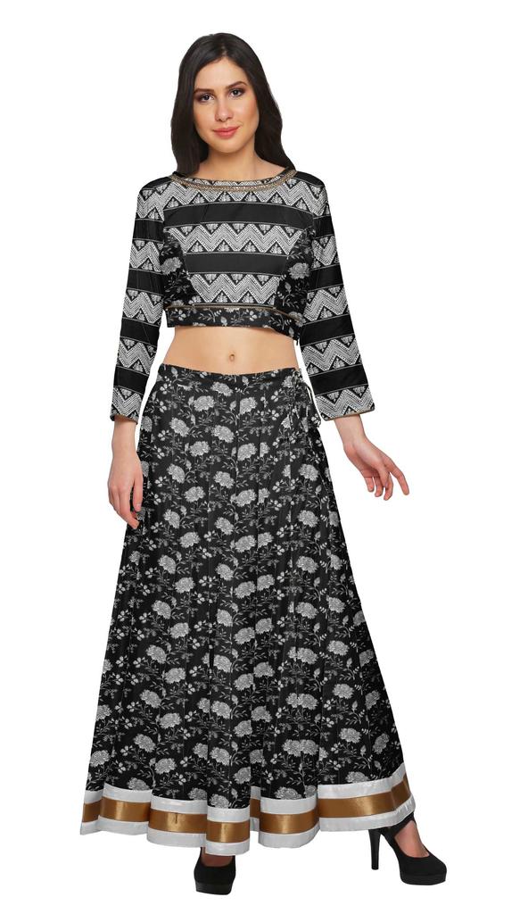 Moomaya Two Piece Long Skirt And Crop Top Printed Indian Ethnic Set For