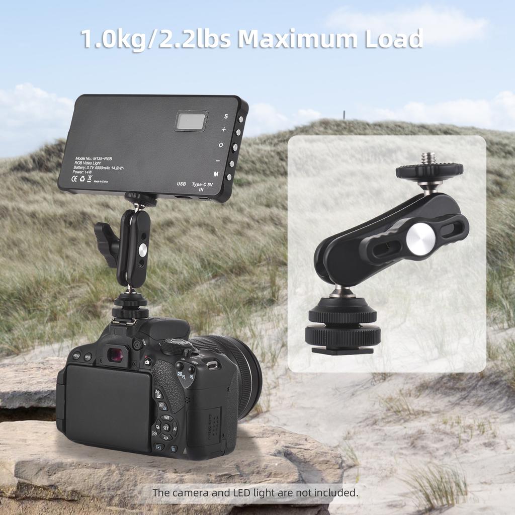 Head Adapter Dual Adapter with Cold Shoe Mount 1Celsius4 Inch Screw for Camera Camcorder Monitor