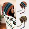 Женская утепленная теплая вязаная шапка с красочным полосатым принтом, удобная ветрозащитная дорожная шапка с защитой ушей