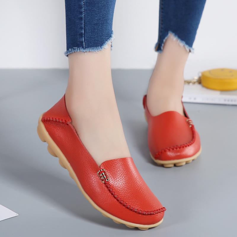 Fashion Plus Size 44 Women Flats Woman Loafers Genuine Leather Female Shoes Slip On Ballet Bowtie Moccasins 2025 New Women Shoes