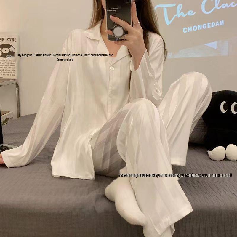 Женская пижама из шелка Ice Silk Plaid 2024 года, весна/лето — комплект из двух предметов с длинными рукавами