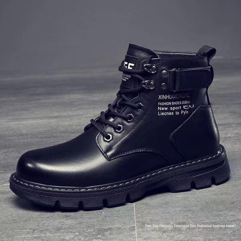 Мужские черные высокие кожаные мотоциклетные ботинки в британском стиле для рабочей одежды весной и осенью.