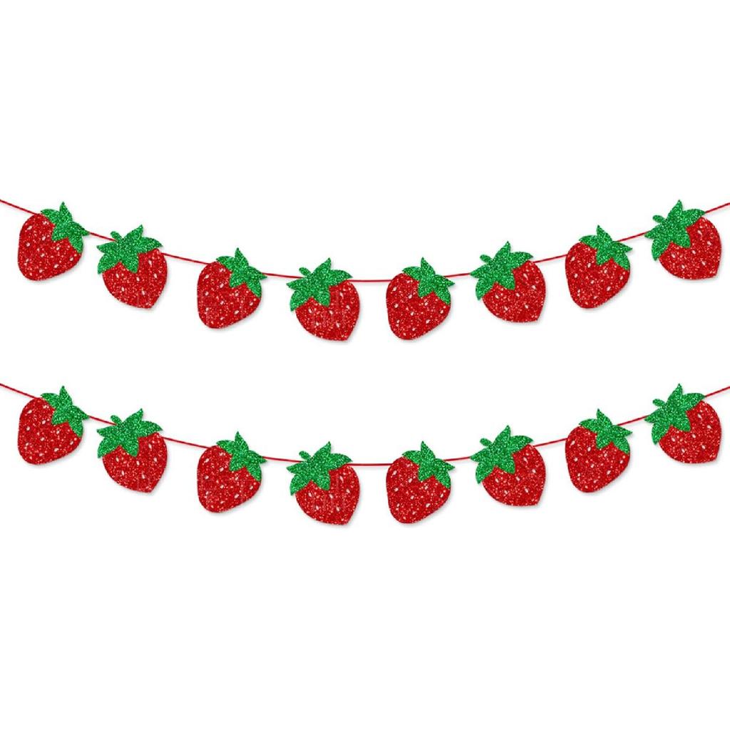 TSJ Strawberry Banner Garland Decor Glitter Berry Hanging Decorations Strawberry Themed Party Favors for Birthday Party Baby Shower