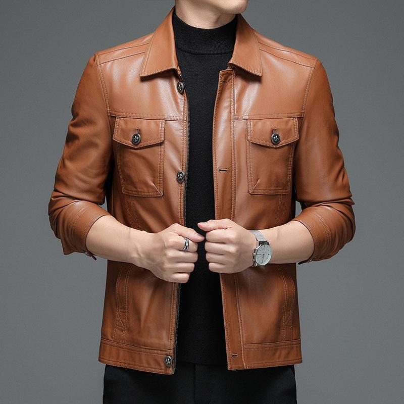 Куртка из натуральной кожи мужская с лацканами для мужчин среднего возраста, весна и осень, тонкая повседневная куртка для папы из овчины
