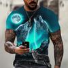 Summer Wolf Head Animal Pattern Digital Printed Short Sleeved T-shirt for Teenagers with Round Neck Pullover T-shirt