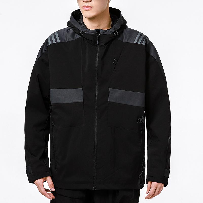 Adidas Спортивная повседневная тренировочная вязаная куртка с капюшоном, мужские топы, черные H40235