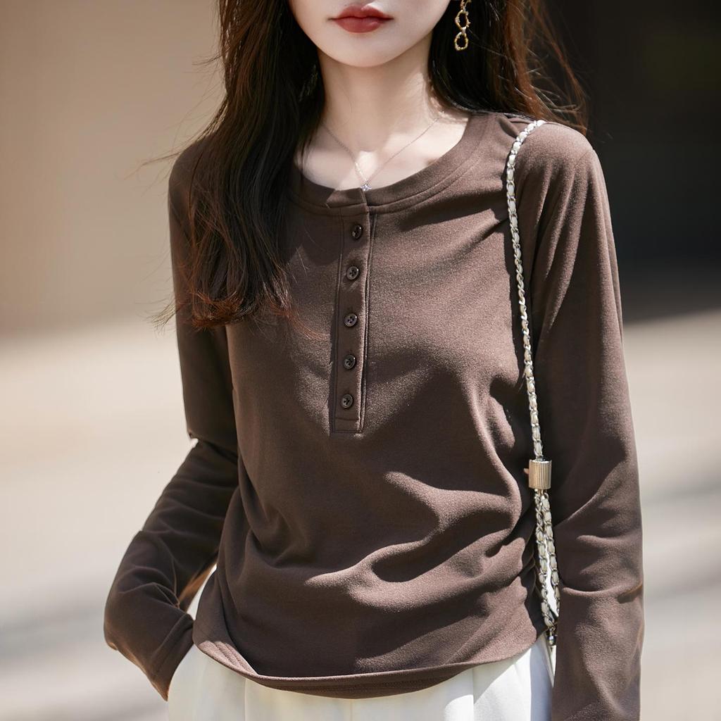 Женский трикотажный топ с длинными рукавами и плиссировкой высокого класса - Круглый вырез, Модный и удобный для осени/зимы