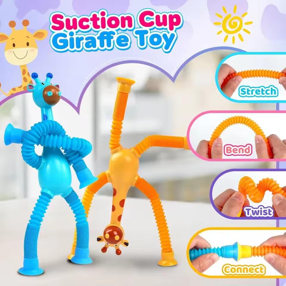 Suction Cup Giraffe Toys and Pull Tube Toys are Perfect for Relieving Stress and are Ideal Travel Toys and Gifts for Cars