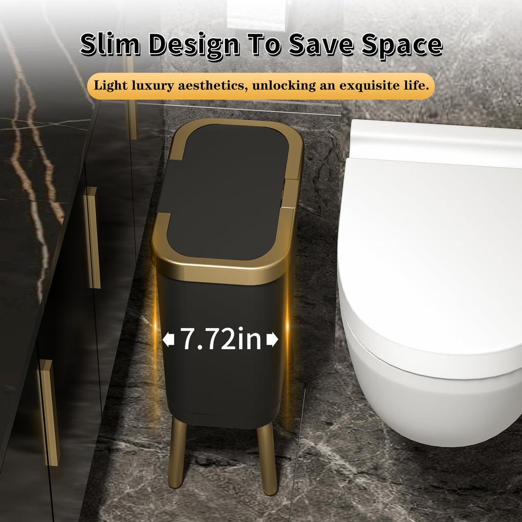 Мусорное ведро для спальни с крышкой, тонкие крышки для банок в ванной, крышка с защитой от собак, современная золотая пластиковая корзина для мусора для офиса, кухни