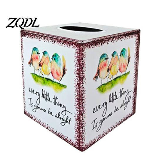 Farmhouse Style Paper Napkin Case Iron Art Square Tissue Box, Bee And Bird Watercolor Print Durable Waterproof Container Holder, Pastoral Decorative