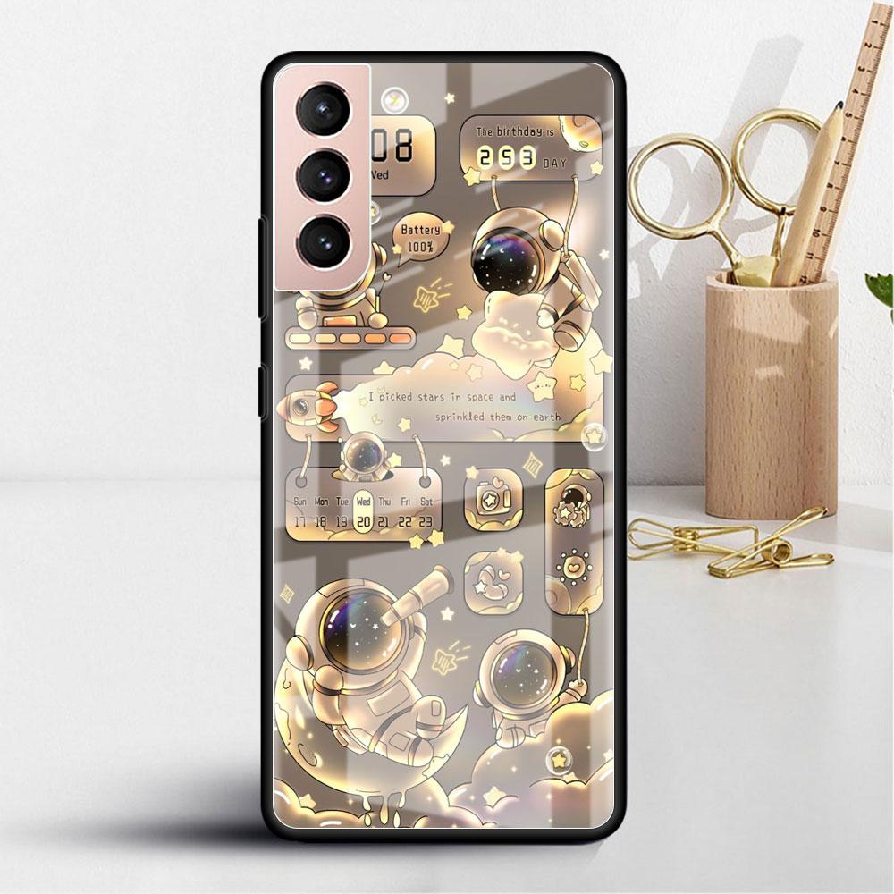 Стеклянный чехол для Samsung Galaxy S22 S20 FE S21 5G S10 S9 Plus Note 10 20 Lite, закаленный чехол для телефона с изображением космонавта и мультфильма
