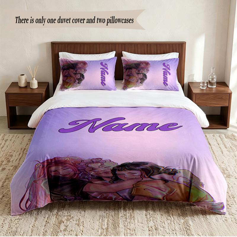 HUNTRIX Personalized Custom Name 3‑Piece Bedding Set Soft Duvet Cover Set For Bedroom Home Decor