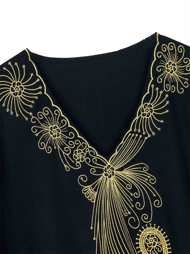 EDOLYNSA Золотая вышивка с v-образным вырезом, большие размеры, кафтан, пляжное платье макси, 2024, женские летние кафтаны, сексуальная пляжная одежда, купальник, накидка Q1584
