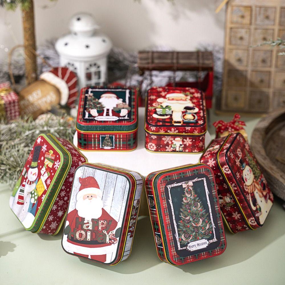 Cute Christmas Tinplate Gift Box Mini Santa Claus Tinplate Box Metal Candy Box Party Favors