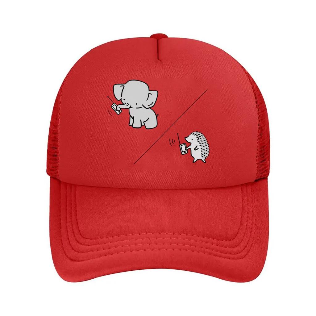 Cute Elephant And Hedgehog Walkie Talkie Cartoon Mesh Baseball Cap For Womens Unisex FeUnisex Beach Dad Hat Hip Hop