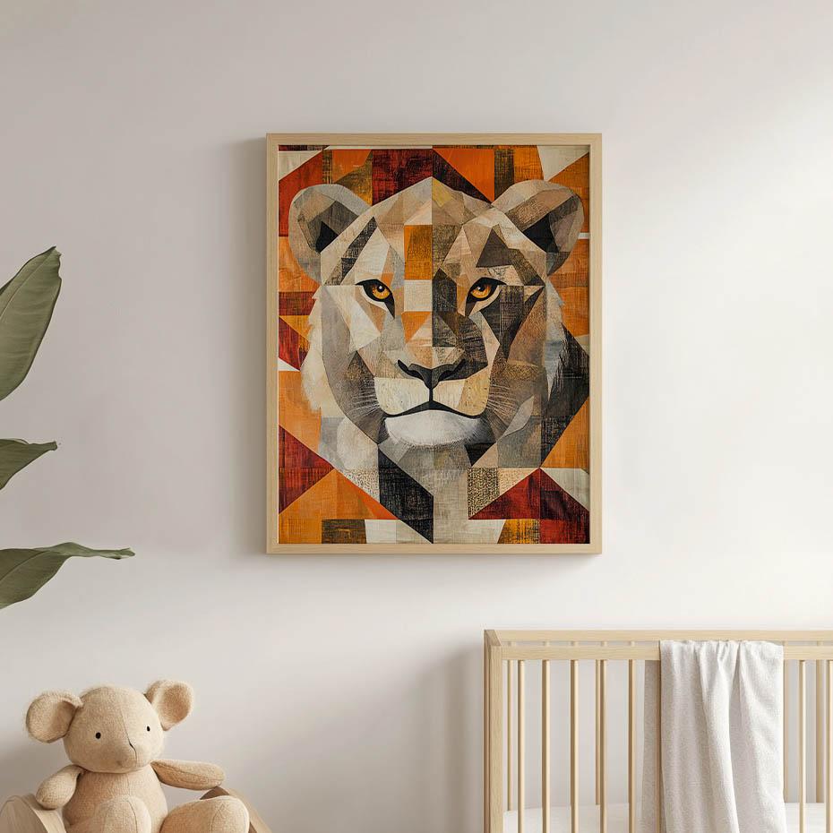 Plakat Lew W Geometrii Plakat Lew W Geometrii, 70X100 Cm, Rama Drewniana Ciemny Brąz, Papier Matowy 230 Gsm