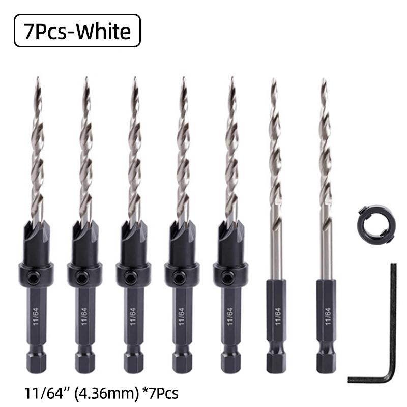 Набор сверл с конической зенковкой из быстрорежущей стали, набор сверл с шестигранным хвостовиком 1/4 дюйма, столярная развертка с шестигранным хвостовиком, стопорные втулки, сверло для винтовых отверстий, фаска, деревообрабатывающие инструменты