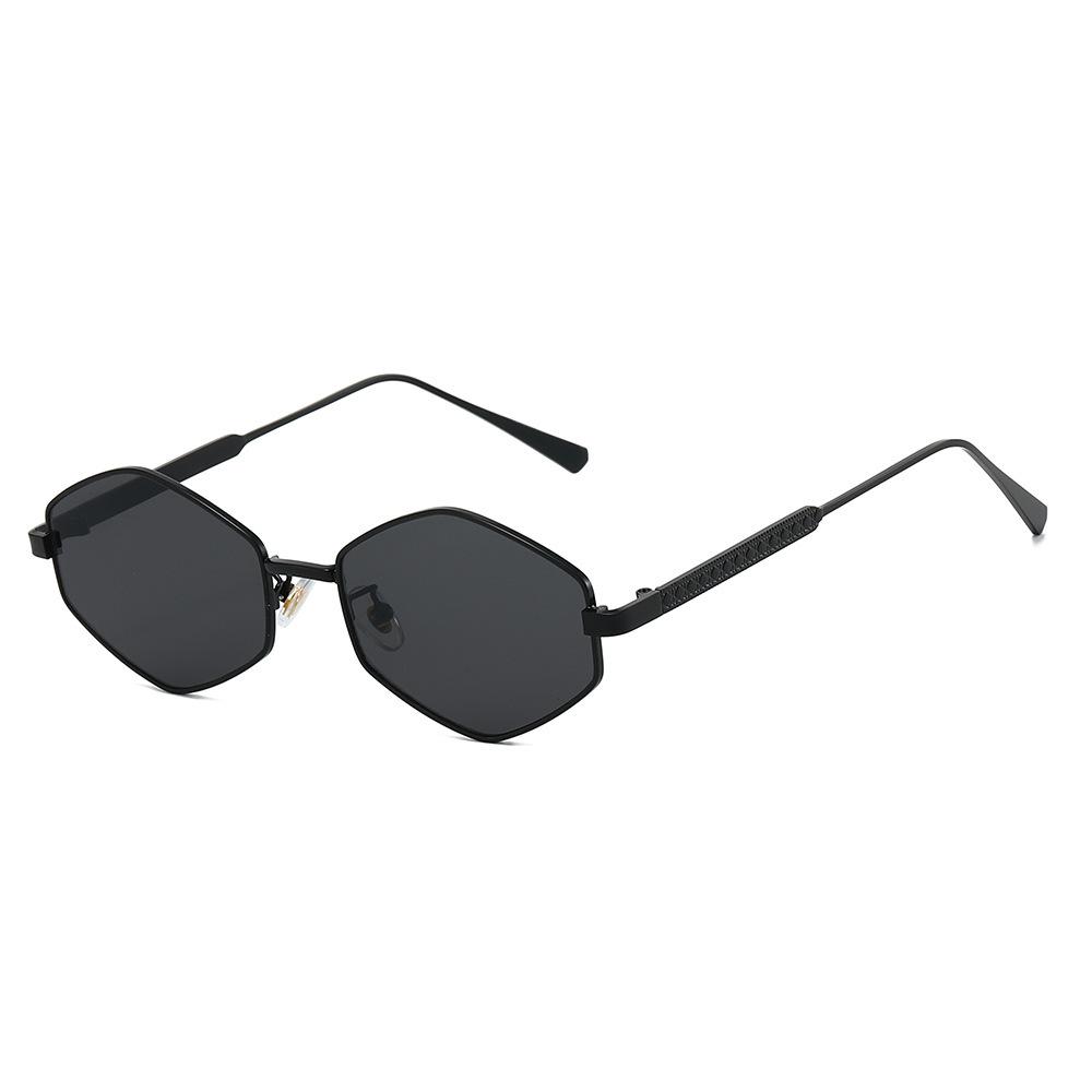 New polygonal metal sunglasses, European and American personalized water chestnut printing glasses legs PC fashion sunglasses