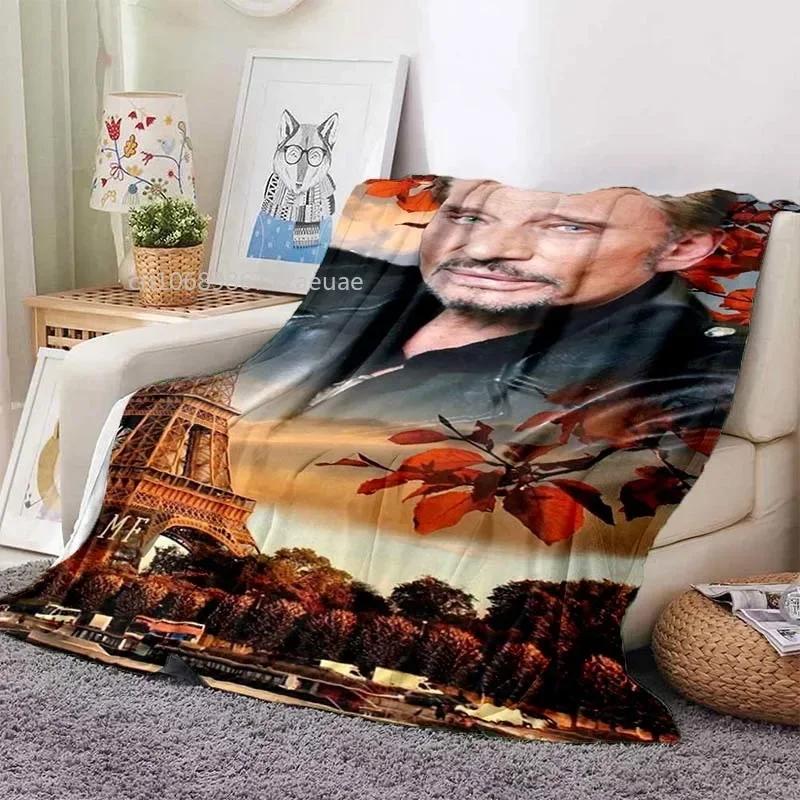 Rock Star Johnny Hallyday Flannel Blanket Rock'n Roll Soft Cover Lightweight Warm Plush Bed Sofa Chair Blanket