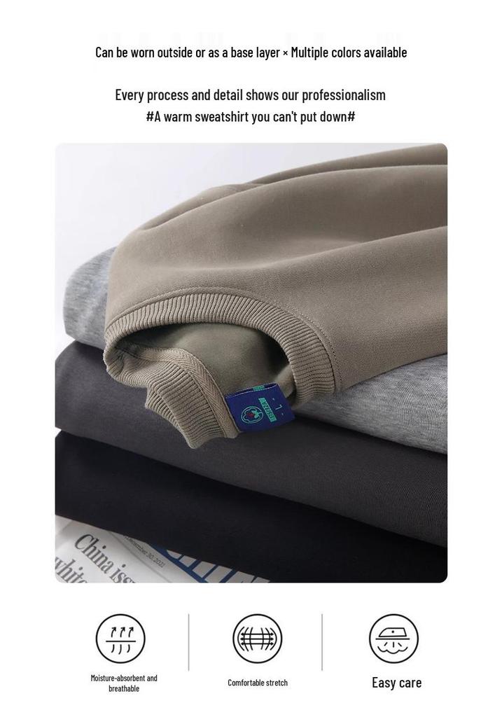 Men's 320g Heavyweight Drop Shoulder Crew Neck Sweatshirt, Autumn/Winter, Solid Color Cotton Pullover, Long Sleeve, Trendy Design
