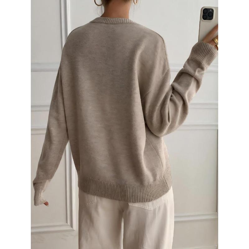 Loose Lazy V Neck Knit Sweater Fake Two Piece Casual Top