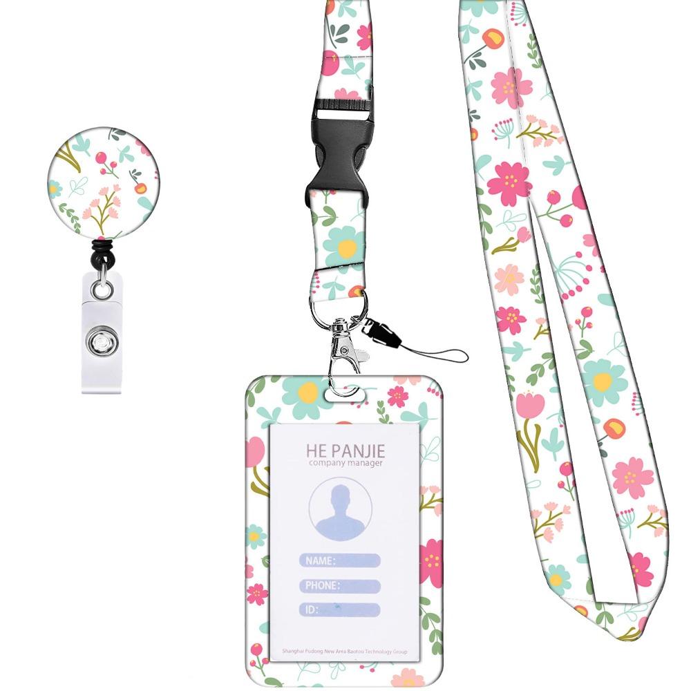 Flower Working Cards Holder Necklace Strap Retractable Badge Card Case  Card Protector