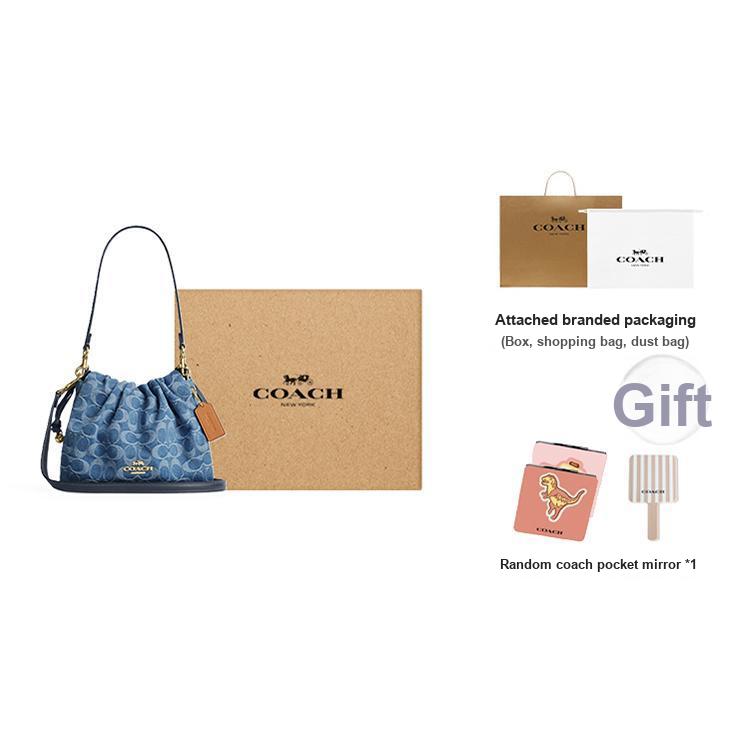 Coach Faye 22 Сумка через плечо с цепочкой и монограммой, хлопок и кожа, средняя, женская, джинсово-синяя CDB94-IMTYV