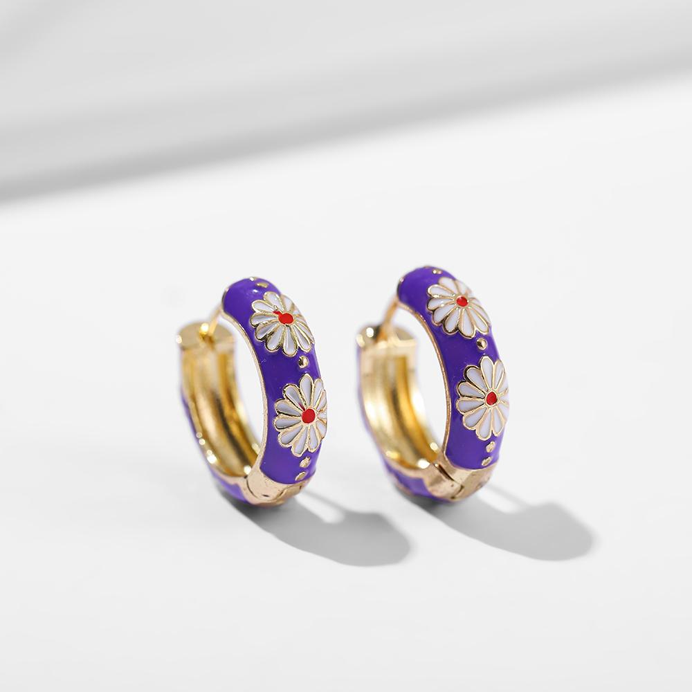 Винтажные Эмалированные Цветы Милые Кольца-Хуги для Женщин Классические Цветные Гравированные Круглые Серьги-Застежки Ретро Brincos