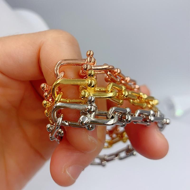 S925 Sterling Silver High Quality Thin U-Shape Trendy Bracelet Women Logo Genuine Jewelry Valentine Gift