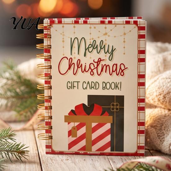 Decorative Holiday Keepsake Album Christmas Gift Card Book, 7" x 5" Spiral Bound Merry Customizable Cash Booklet, Greeting Album, Personalized