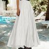 Women Skirt Elastic High Waist Pleated Maxi Skirt Solid Color A-Line Ankle-Length Skirt Large Hem Long Skirt Work Leisure Wear